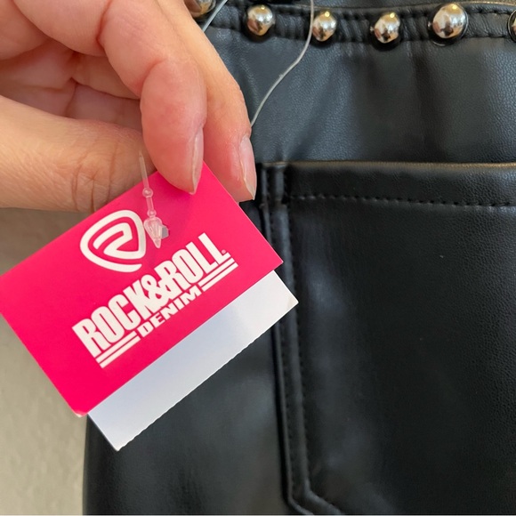 Black Studded Faux Leather Mini Skirt Asymmetrical Hem Rock Chic Y2K Staple - Picture 11 of 16